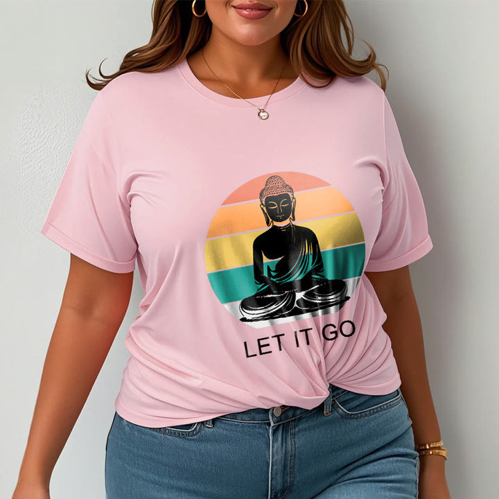 Buddha Stones Casual Colorful Striped Background Meditating Buddha Pattern Cotton Tee T-Shirt - image 13