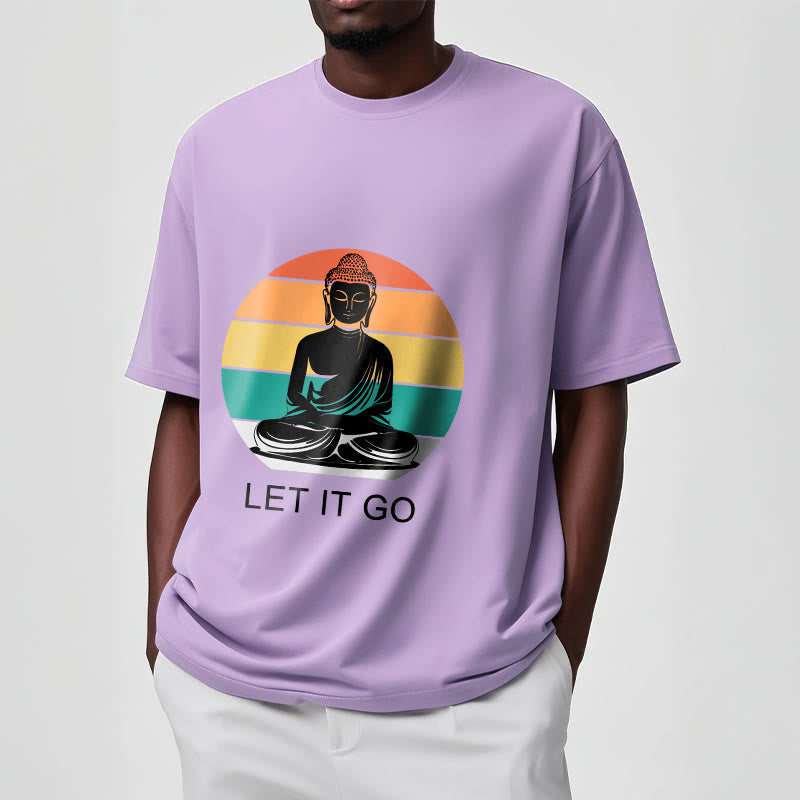 Buddha Stones Casual Colorful Striped Background Meditating Buddha Pattern Cotton Tee T-Shirt - image 17