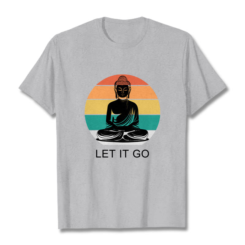 Buddha Stones Casual Colorful Striped Background Meditating Buddha Pattern Cotton Tee T-Shirt - LightGrey - 2XL - image 19