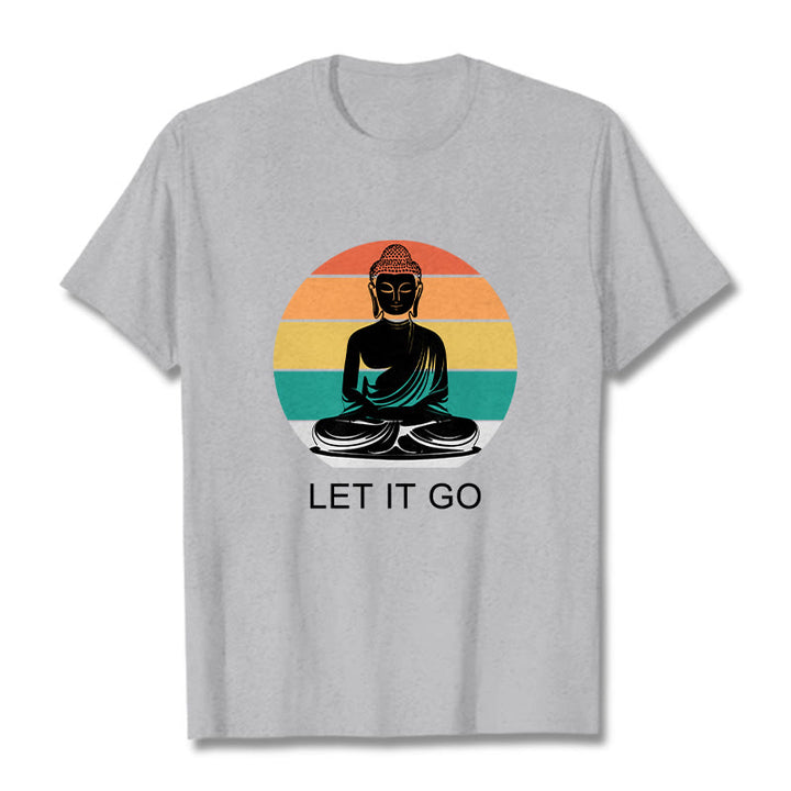 Buddha Stones Casual Colorful Striped Background Meditating Buddha Pattern Cotton Tee T-Shirt - LightGrey - 2XL - image 19