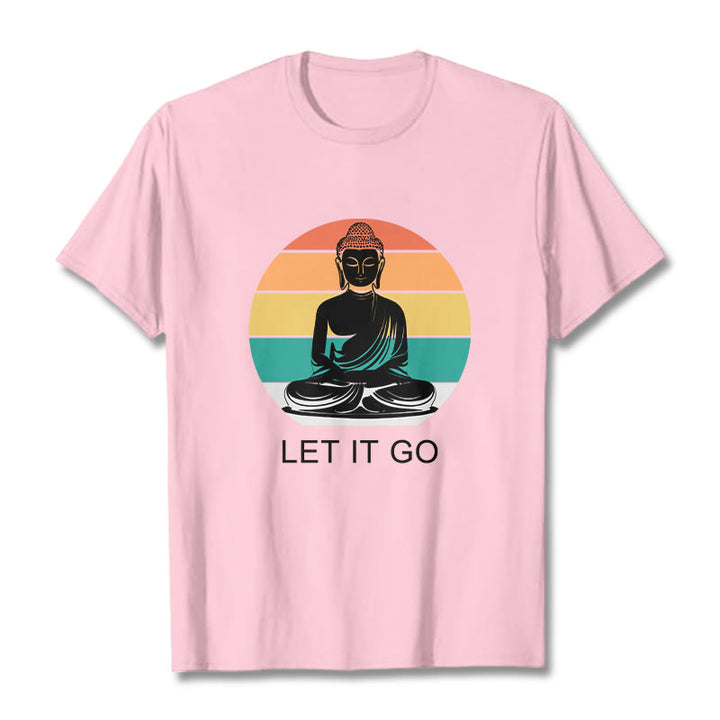 Buddha Stones Casual Colorful Striped Background Meditating Buddha Pattern Cotton Tee T-Shirt - LightPink - 2XL - image 12
