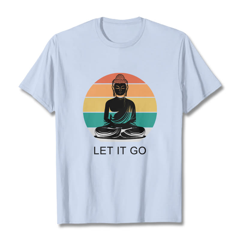Buddha Stones Casual Colorful Striped Background Meditating Buddha Pattern Cotton Tee T-Shirt - LightCyan - 2XL - image 18