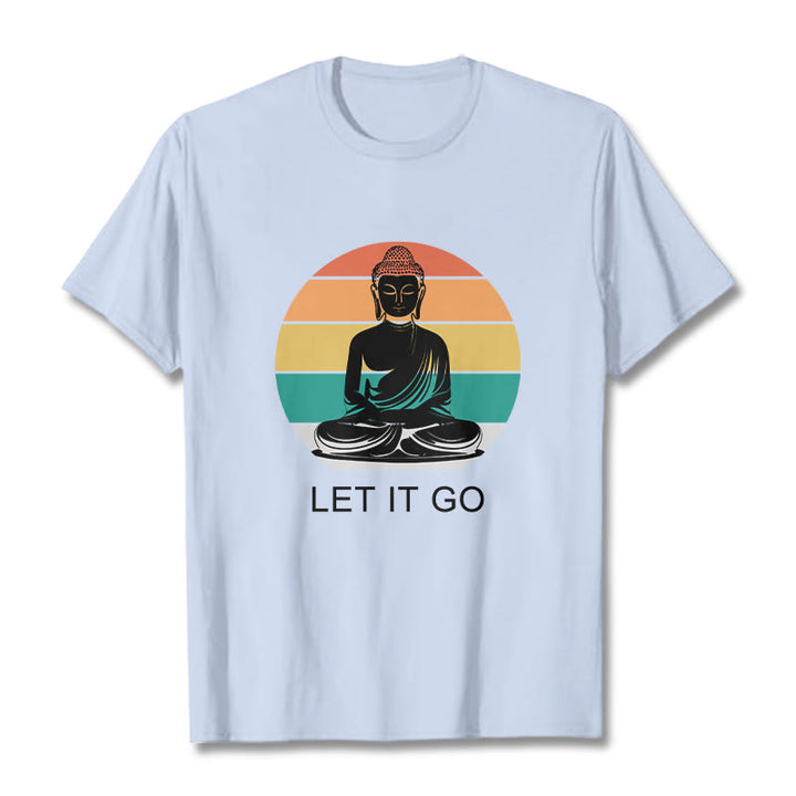 Buddha Stones Casual Colorful Striped Background Meditating Buddha Pattern Cotton Tee T-Shirt - LightCyan - 2XL - image 18