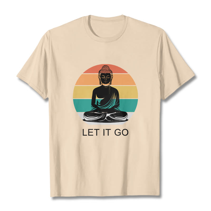 Buddha Stones Casual Colorful Striped Background Meditating Buddha Pattern Cotton Tee T-Shirt - Bisque - 2XL - image 10