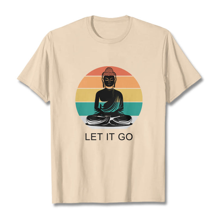 Buddha Stones Casual Colorful Striped Background Meditating Buddha Pattern Cotton Tee T-Shirt - Bisque - 2XL - image 10