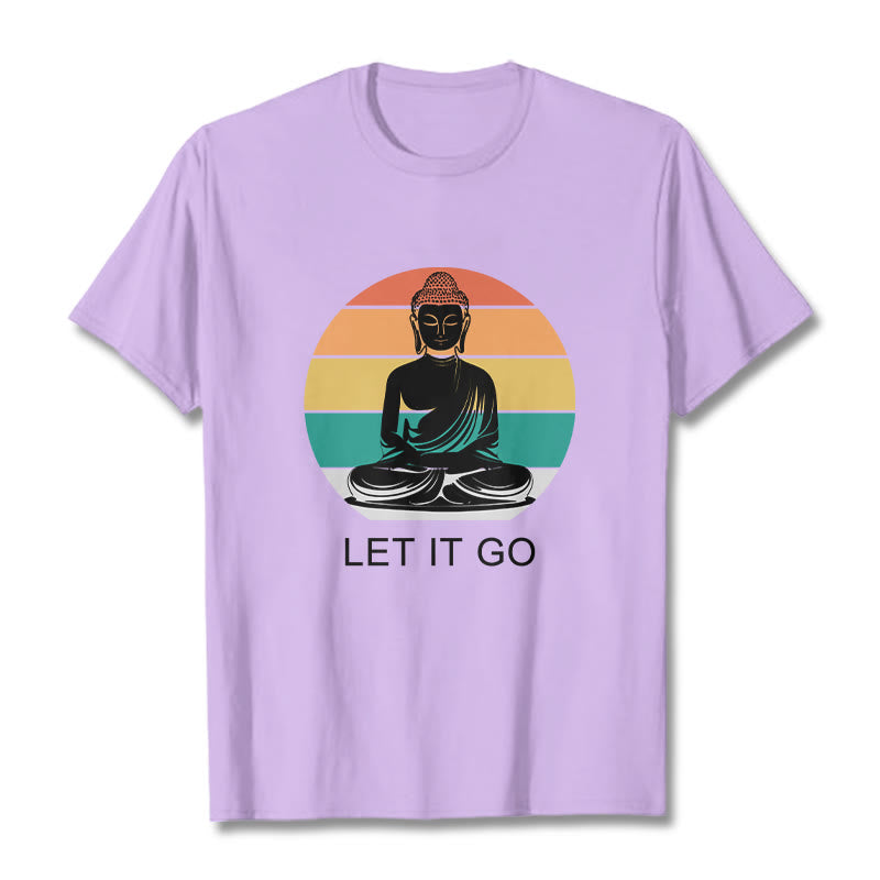 Buddha Stones Casual Colorful Striped Background Meditating Buddha Pattern Cotton Tee T-Shirt - Plum - 2XL - image 16