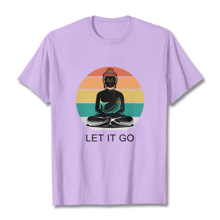 Buddha Stones Casual Colorful Striped Background Meditating Buddha Pattern Cotton Tee T-Shirt - Plum - 2XL - image 16