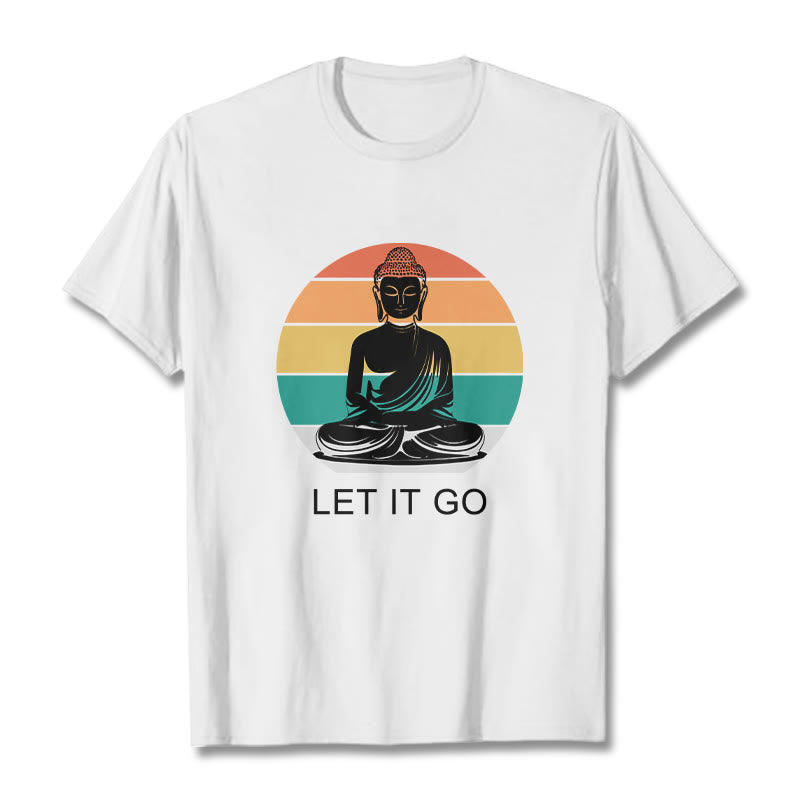 Buddha Stones Casual Colorful Striped Background Meditating Buddha Pattern Cotton Tee T-Shirt - White - 2XL - image 7