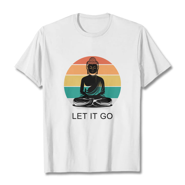 Buddha Stones Casual Colorful Striped Background Meditating Buddha Pattern Cotton Tee T-Shirt - White - 2XL - image 7