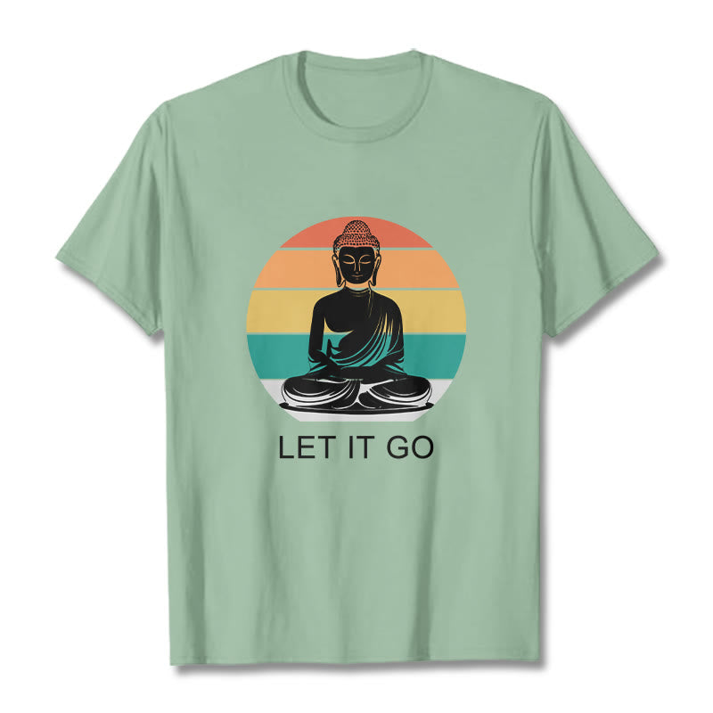 Buddha Stones Casual Colorful Striped Background Meditating Buddha Pattern Cotton Tee T-Shirt - PaleGreen - 2XL - image 14