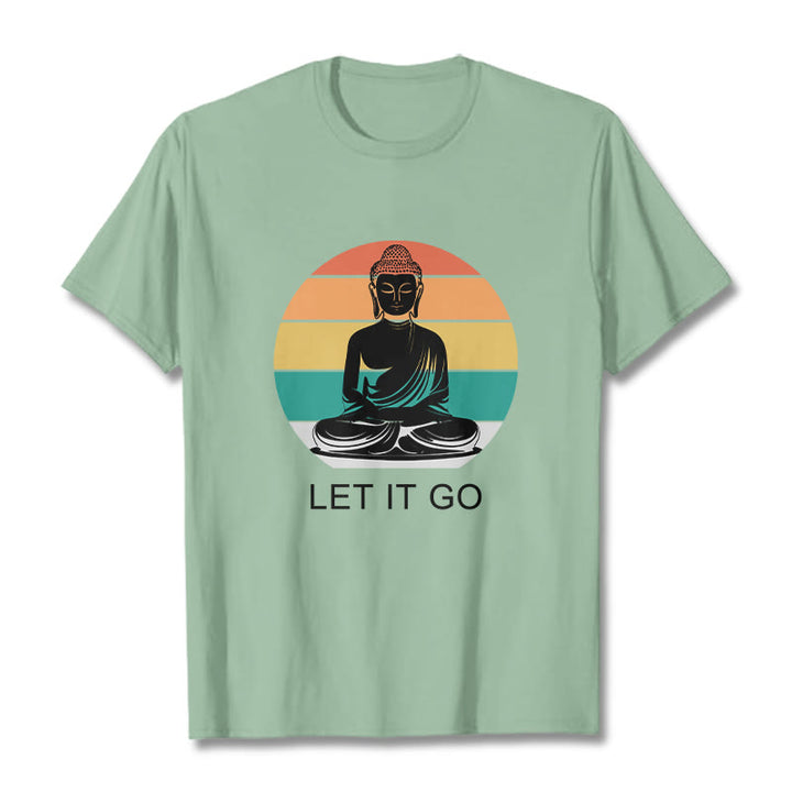 Buddha Stones Casual Colorful Striped Background Meditating Buddha Pattern Cotton Tee T-Shirt - PaleGreen - 2XL - image 14