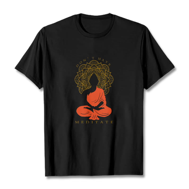 Buddha Stones Casual Meditative Buddha Mandala Pattern Cotton Tee T-Shirt - Black - 2XL - image 0