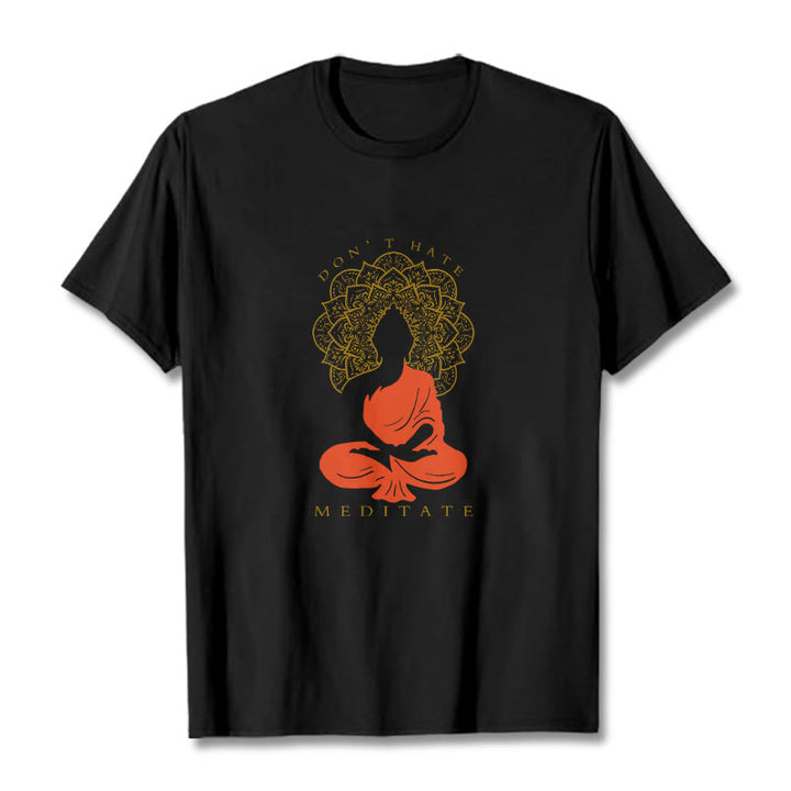 Buddha Stones Casual Meditative Buddha Mandala Pattern Cotton Tee T-Shirt - Black - 2XL - image 0