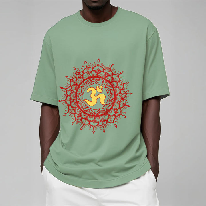 Buddha Stones Casual Red Mandala Om Symbol Pattern Cotton Tee T-shirt - image 15