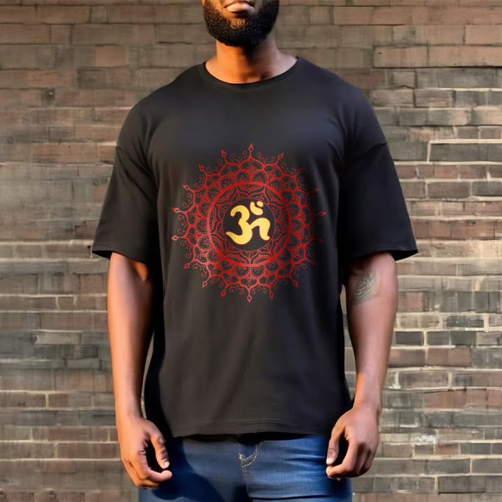 Buddha Stones Casual Red Mandala Om Symbol Pattern Cotton Tee T-shirt - image 2