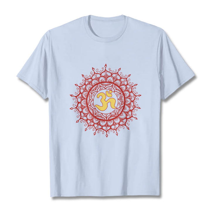 Buddha Stones Casual Red Mandala Om Symbol Pattern Cotton Tee T-shirt - LightCyan - 2XL - image 18