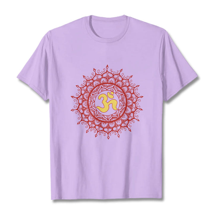 Buddha Stones Casual Red Mandala Om Symbol Pattern Cotton Tee T-shirt - image 16