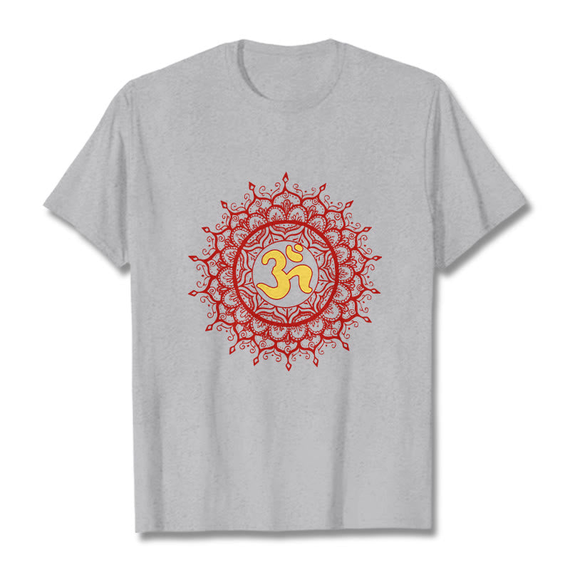 Buddha Stones Casual Red Mandala Om Symbol Pattern Cotton Tee T-shirt - image 19