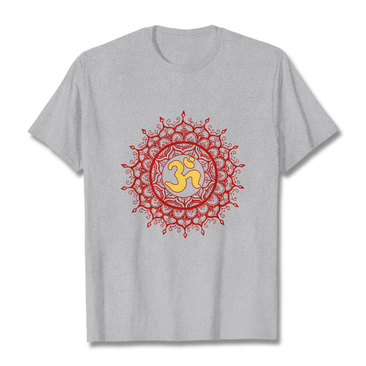 Buddha Stones Casual Red Mandala Om Symbol Pattern Cotton Tee T-shirt - image 19