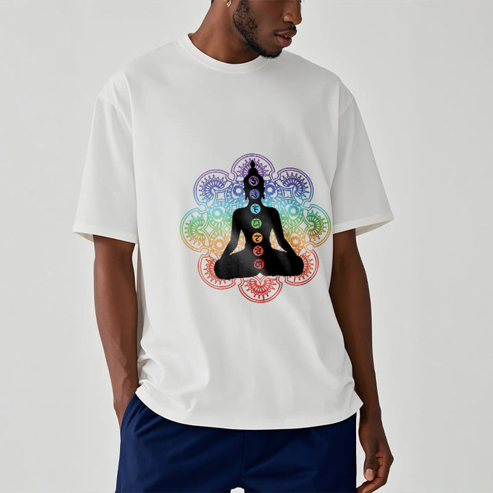 Buddha Stones Casual Meditating Figure Colorful Mandala Pattern Cotton Tee T-shirt - image 6