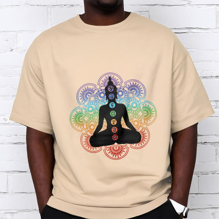 Buddha Stones Casual Meditating Figure Colorful Mandala Pattern Cotton Tee T-shirt - image 9