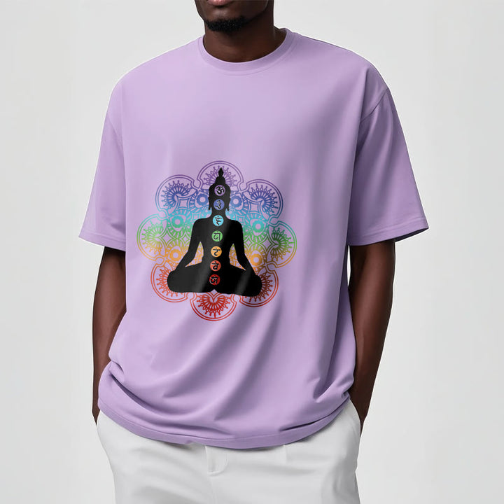 Buddha Stones Casual Meditating Figure Colorful Mandala Pattern Cotton Tee T-shirt - image 17