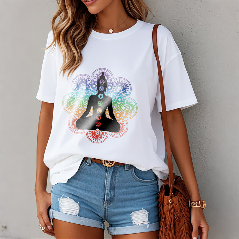 Buddha Stones Casual Meditating Figure Colorful Mandala Pattern Cotton Tee T-shirt - image 7