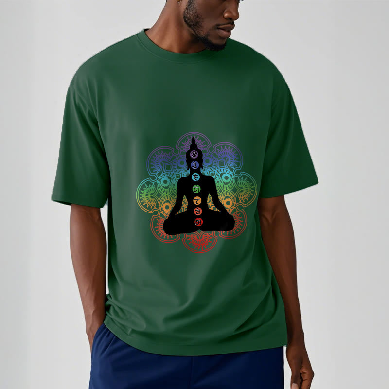 Buddha Stones Casual Meditating Figure Colorful Mandala Pattern Cotton Tee T-shirt - image 11
