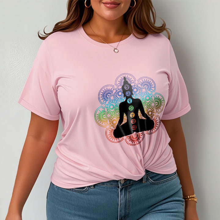 Buddha Stones Casual Meditating Figure Colorful Mandala Pattern Cotton Tee T-shirt - image 13