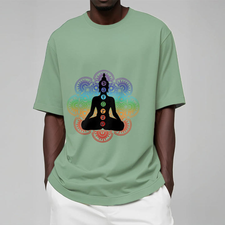 Buddha Stones Casual Meditating Figure Colorful Mandala Pattern Cotton Tee T-shirt - image 15