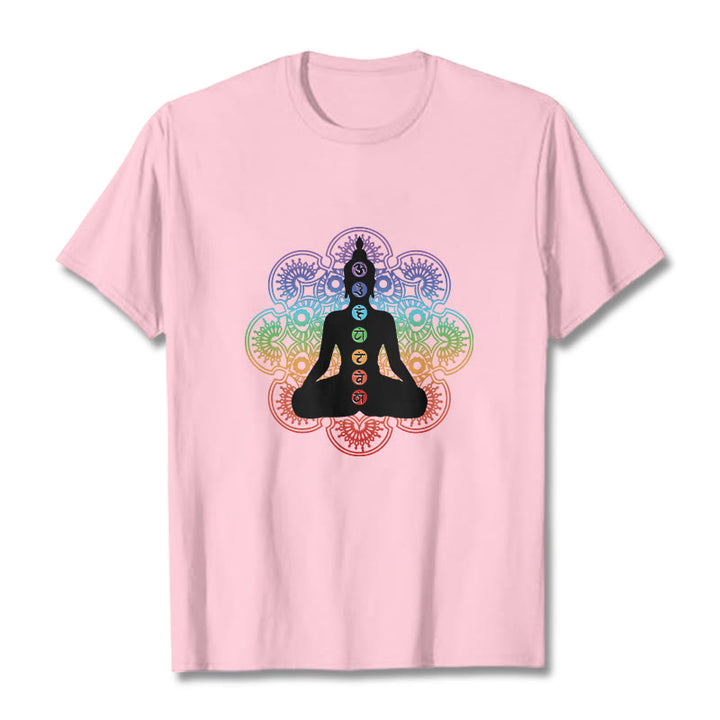 Buddha Stones Casual Meditating Figure Colorful Mandala Pattern Cotton Tee T-shirt - LightPink - 2XL - image 12