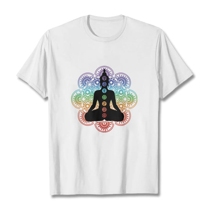 Buddha Stones Casual Meditating Figure Colorful Mandala Pattern Cotton Tee T-shirt - White - 2XL - image 5