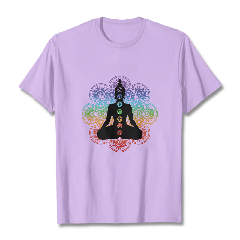 Buddha Stones Casual Meditating Figure Colorful Mandala Pattern Cotton Tee T-shirt - Plum - 2XL - image 16