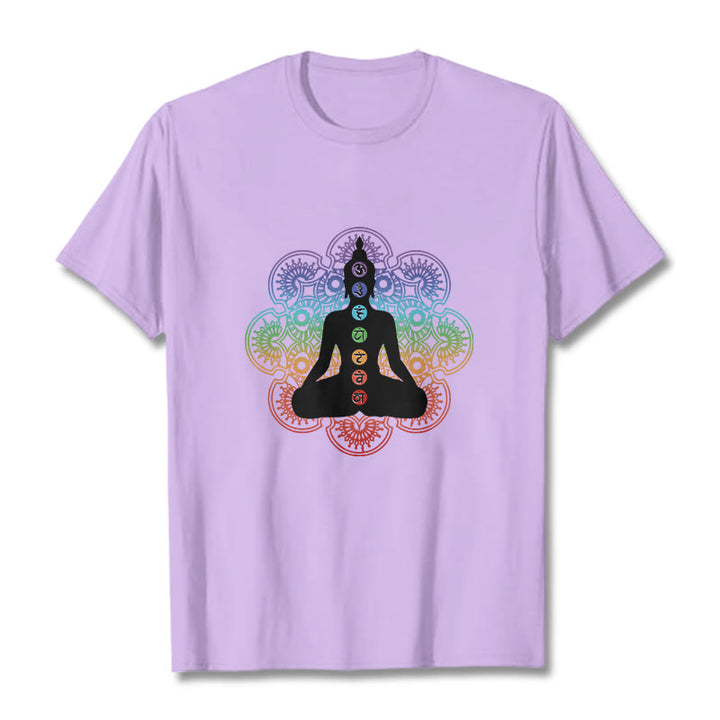 Buddha Stones Casual Meditating Figure Colorful Mandala Pattern Cotton Tee T-shirt - Plum - 2XL - image 16