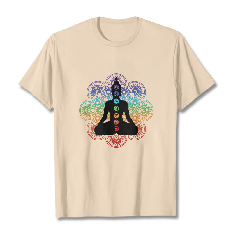Buddha Stones Casual Meditating Figure Colorful Mandala Pattern Cotton Tee T-shirt - Bisque - 2XL - image 8