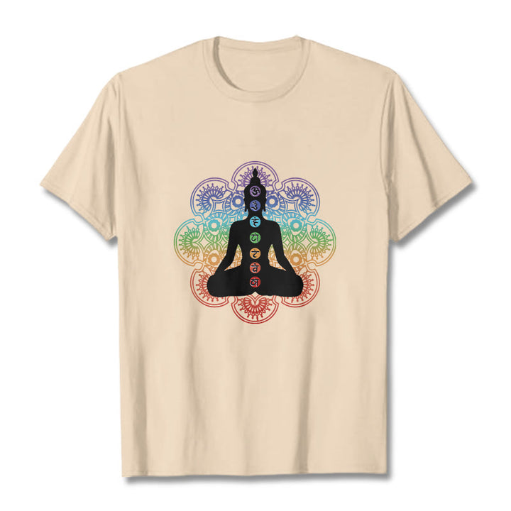 Buddha Stones Casual Meditating Figure Colorful Mandala Pattern Cotton Tee T-shirt - Bisque - 2XL - image 8