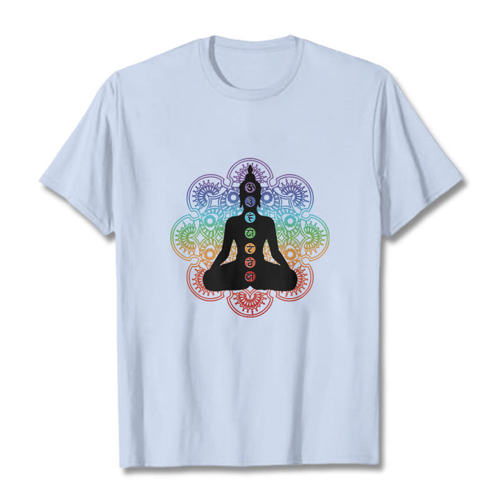 Buddha Stones Casual Meditating Figure Colorful Mandala Pattern Cotton Tee T-shirt - LightCyan - 2XL - image 18
