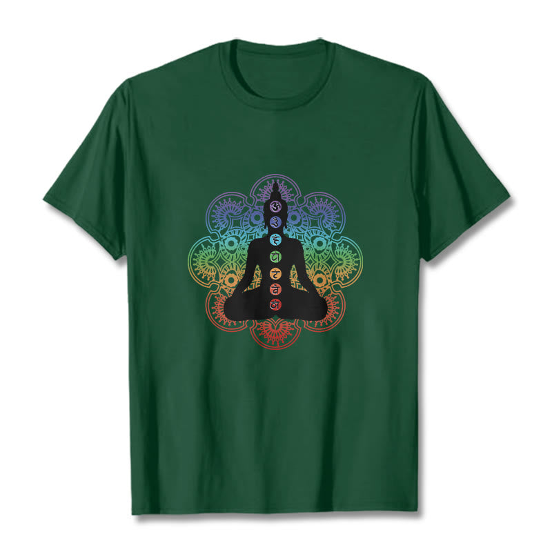 Buddha Stones Casual Meditating Figure Colorful Mandala Pattern Cotton Tee T-shirt - ForestGreen - 2XL - image 10