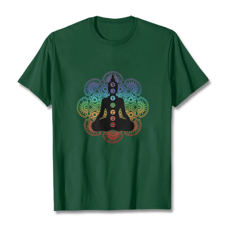 Buddha Stones Casual Meditating Figure Colorful Mandala Pattern Cotton Tee T-shirt - ForestGreen - 2XL - image 10