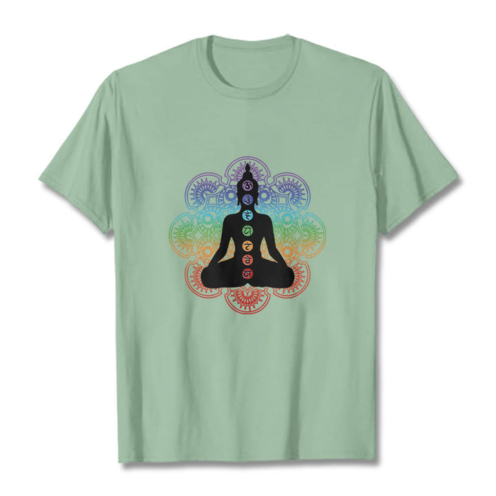 Buddha Stones Casual Meditating Figure Colorful Mandala Pattern Cotton Tee T-shirt - PaleGreen - 2XL - image 14