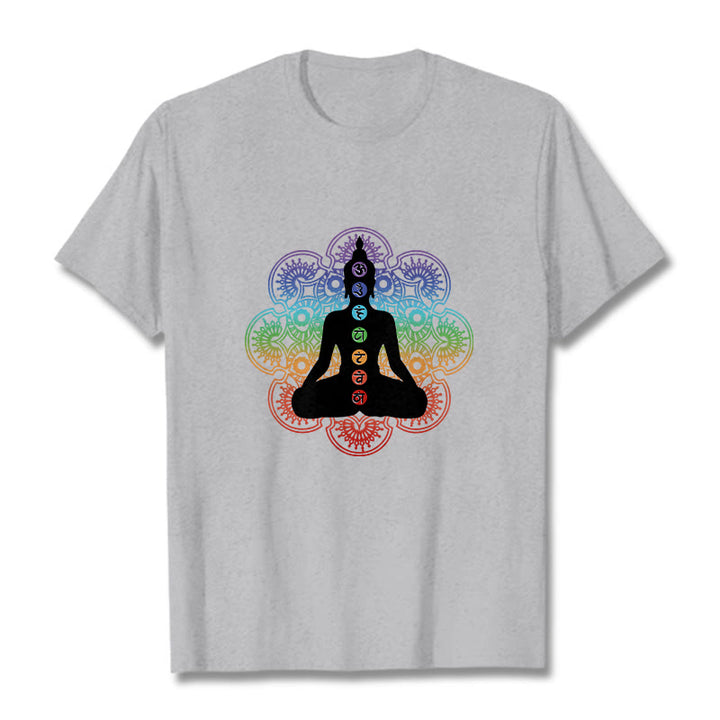 Buddha Stones Casual Meditating Figure Colorful Mandala Pattern Cotton Tee T-shirt - LightGrey - 2XL - image 19