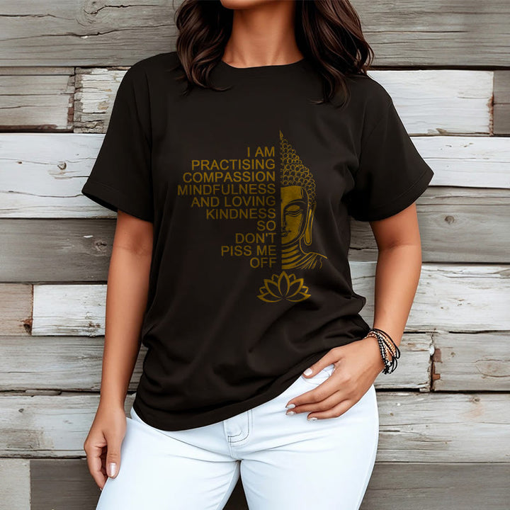 Buddha Stones Casual Golden Side Buddha Lotus Flower Pattern Cotton Tee T-Shirt - image 7
