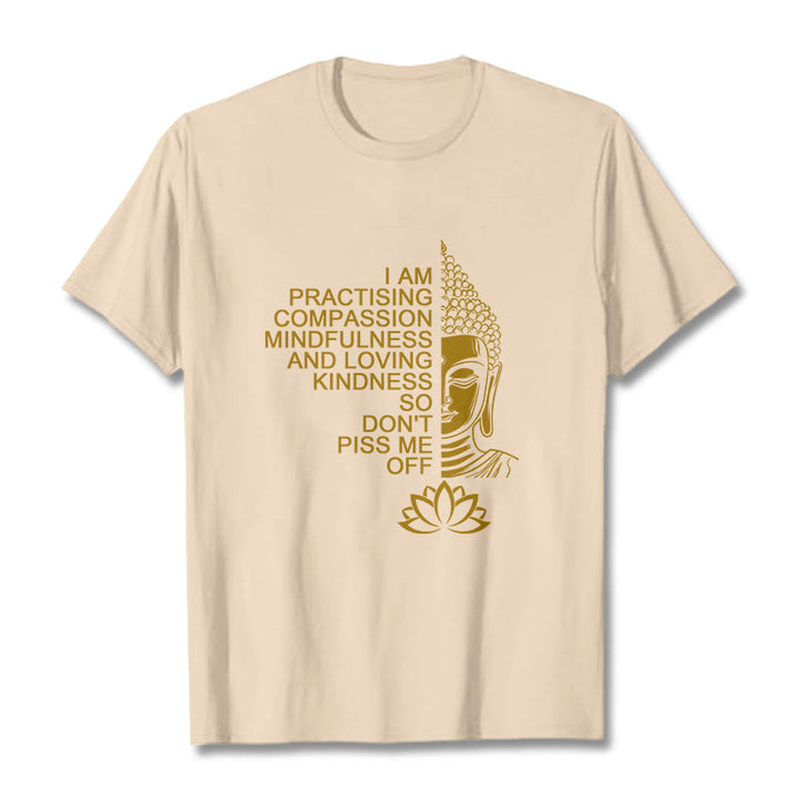 Buddha Stones Casual Golden Side Buddha Lotus Flower Pattern Cotton Tee T-Shirt - Bisque - 2XL - image 8