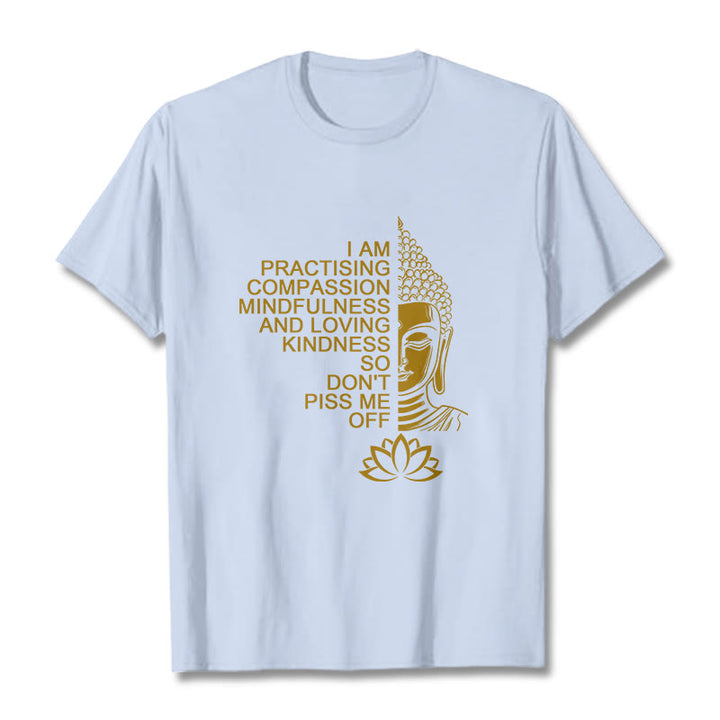 Buddha Stones Casual Golden Side Buddha Lotus Flower Pattern Cotton Tee T-Shirt - LightCyan - 2XL - image 18