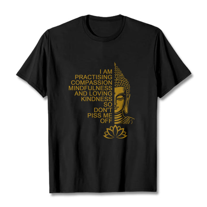 Buddha Stones Casual Golden Side Buddha Lotus Flower Pattern Cotton Tee T-Shirt - Black - 2XL - image 4