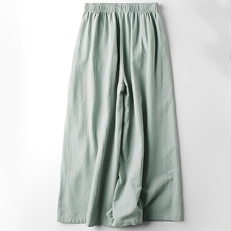 Buddha Stones Spring Ethnic Embroidery Cotton Women's Wide Leg Pants With Pockets - image 6