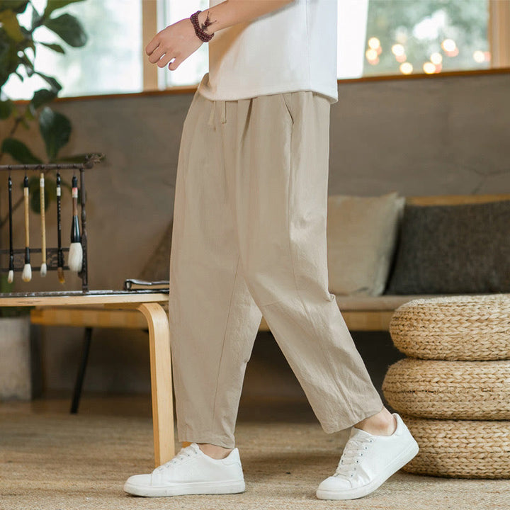 Buddha Stones Summer Men's Cotton Pants With Pockets - Linen - US/UK/AU46，EU56 (5XL)  - image 0