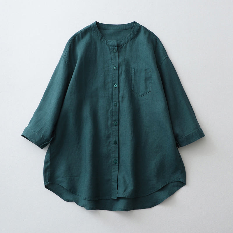 Buddha Stones Solid Color Button Three Quarter Sleeve Shirt - SteelBlue - US8-10，UK/AU12-14，EU40-42 (2XL) - image 13