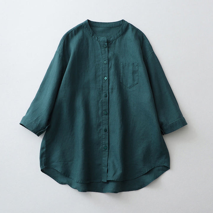 Buddha Stones Solid Color Button Three Quarter Sleeve Shirt - SteelBlue - US8-10，UK/AU12-14，EU40-42 (2XL) - image 13