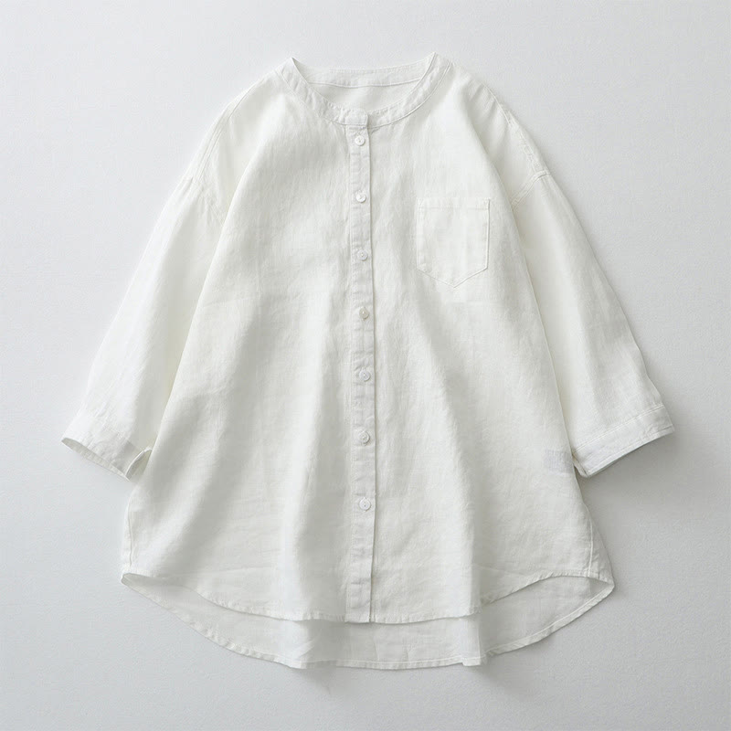 Buddha Stones Solid Color Button Three Quarter Sleeve Shirt - White - US8-10，UK/AU12-14，EU40-42 (2XL) - image 27